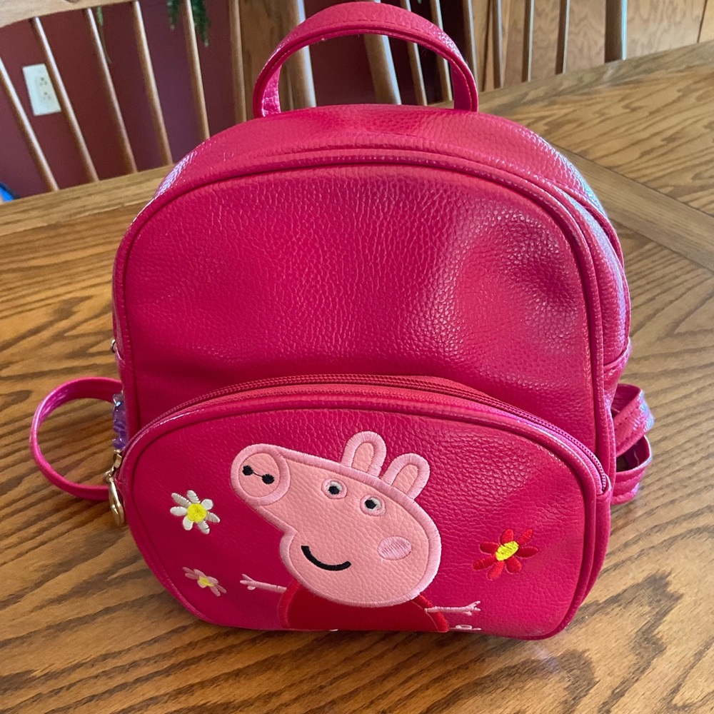 Pink Peppa Pig Rucksack/Backpack w/Faux Leather Texture, Adjustable Straps